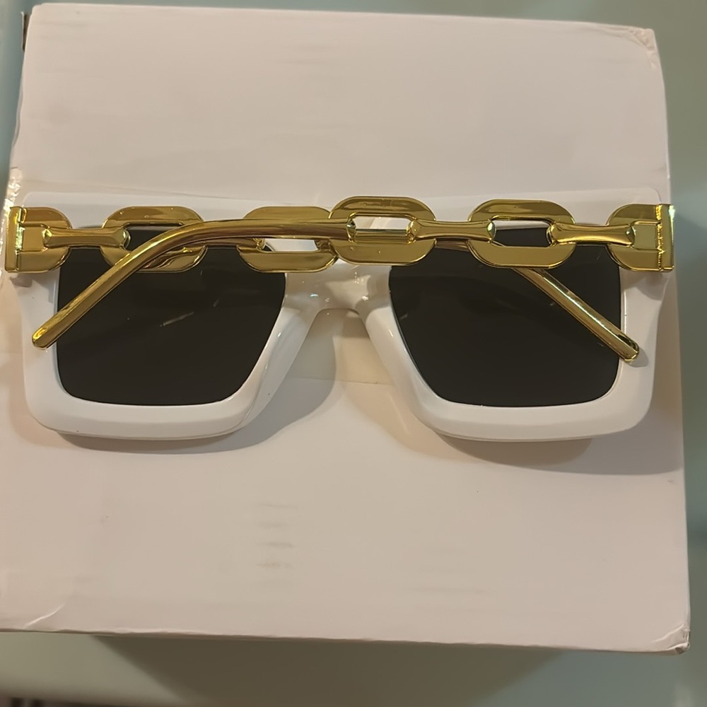 White and gold chain link sunglasses